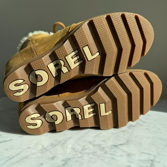 Sorel Joan of Arctic Wedge II Shearling Boots Camel Tan Sz 9 - Picture 4 of 9